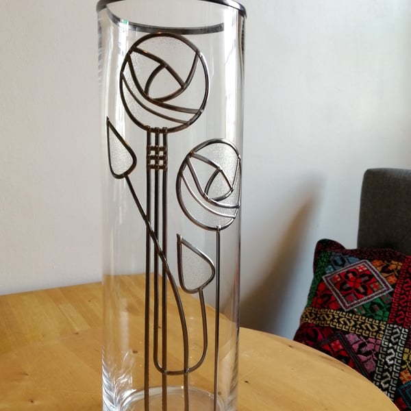Diamond Frost is a Rennie Mackintosh Inspired Twin Rose Tall Glass Flower Vase