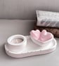 Home Fragrance Gift Set - White Oval Tray, Tea Light Holder, Heart Trinket Dish