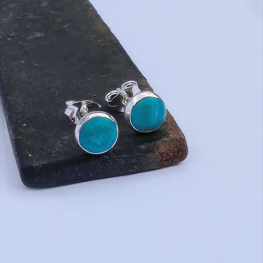 Recycled Handmade Sterling Silver Turquoise stud earrings