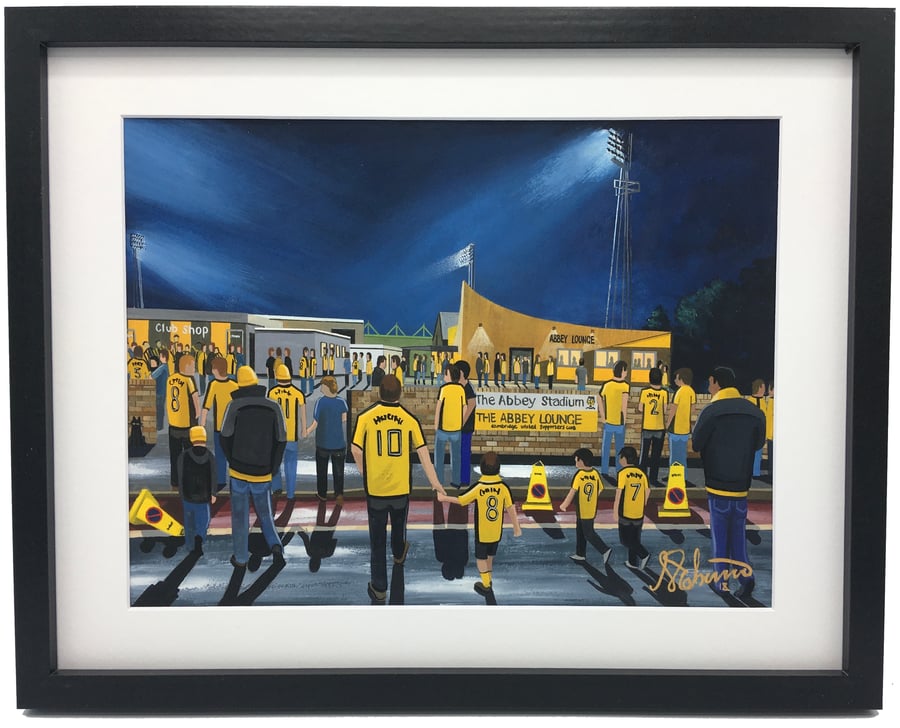 Cambridge Utd F.C, Abbey Stadium. Framed, High Quality Football Art Print.