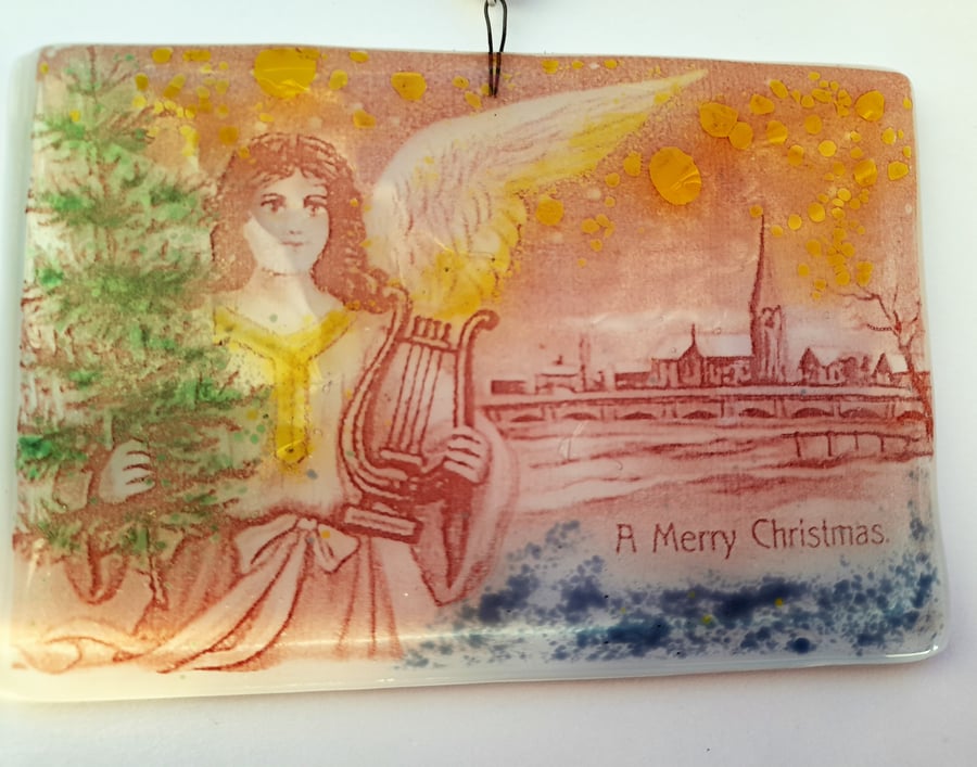 Vintage Angel with Harp - Glass Christmas Decoration 