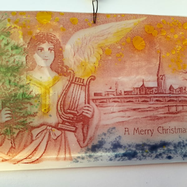 Vintage Angel with Harp - Glass Christmas Decoration 