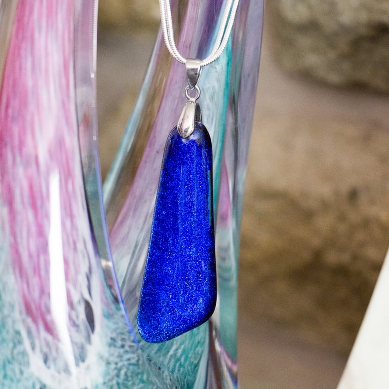 Sparkly Blue Glass Pendant - 1261