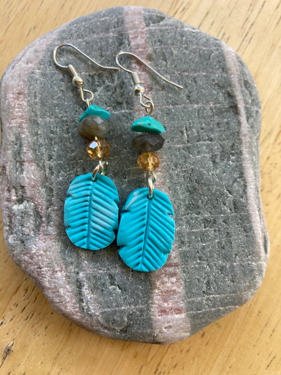 Turquoise feather earrings