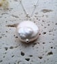 Natural Pearl Necklace, Sterling Silver Satellite Chain, Coin Pearl Pendant - Image 3