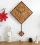 Diamond Pendulum Wall Clock In Olive Wood and Black Walnut with Inlaid Markers. - Image 1