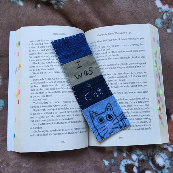 Handmade Fabric Bookmark - Cat - I Wish I Was A Cat - Book accessories