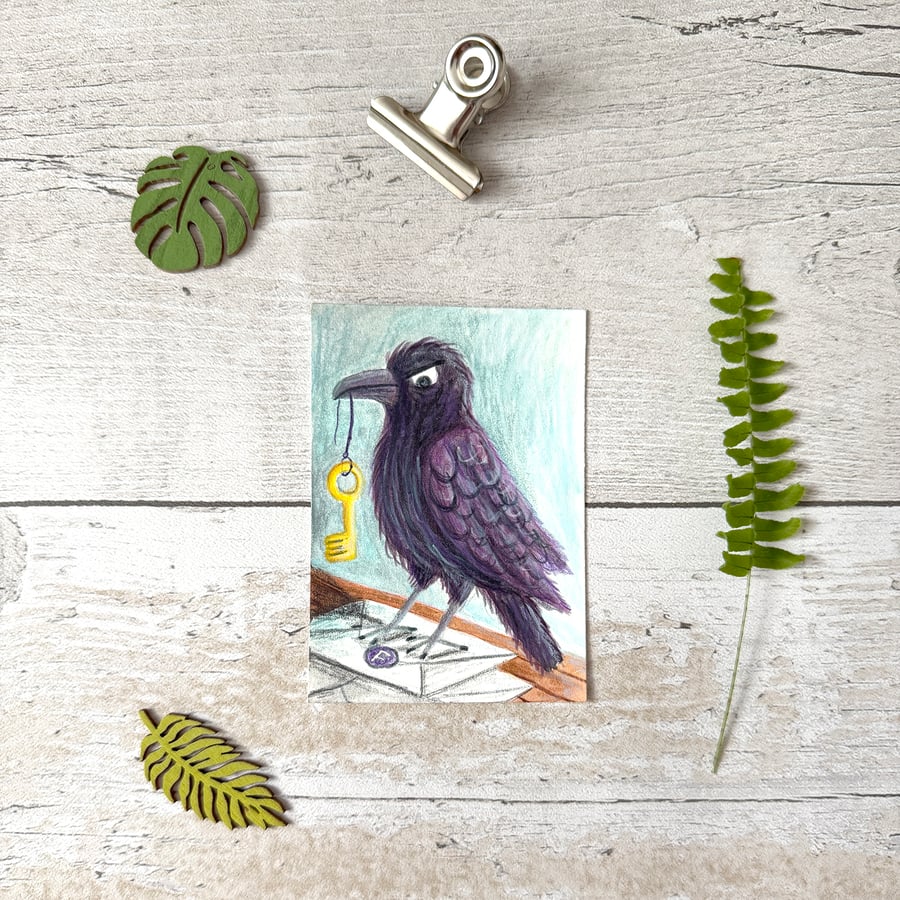 Raven Miniature Original ACEO painting - One of a kind