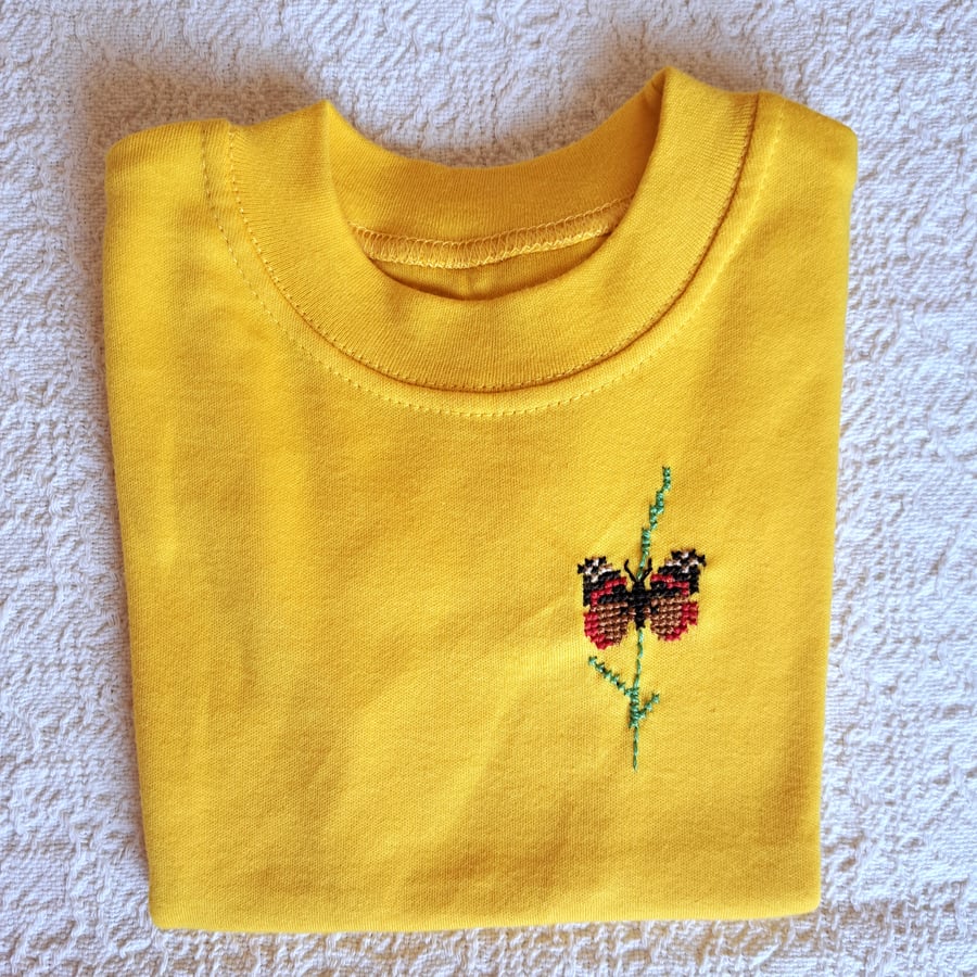 Butterfly, T-shirt. age 6-12 months, hand embroidered