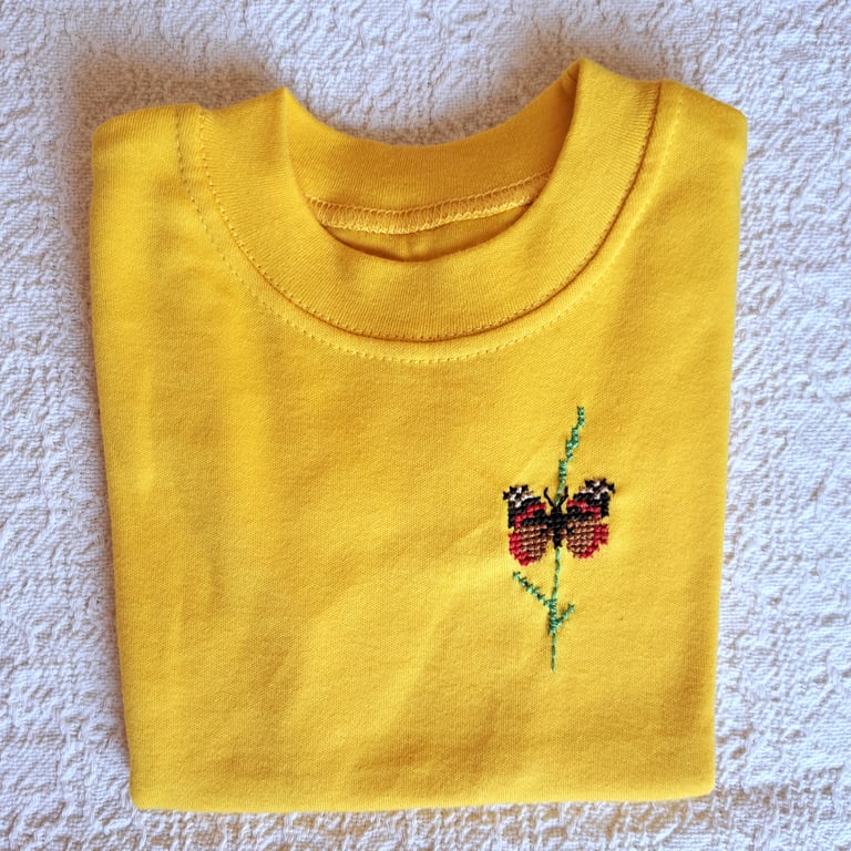 Butterfly, T-shirt. age 6-12 months, hand embroidered