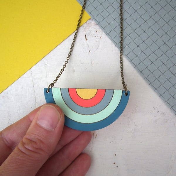 Large Statement Wooden Rainbow Necklace