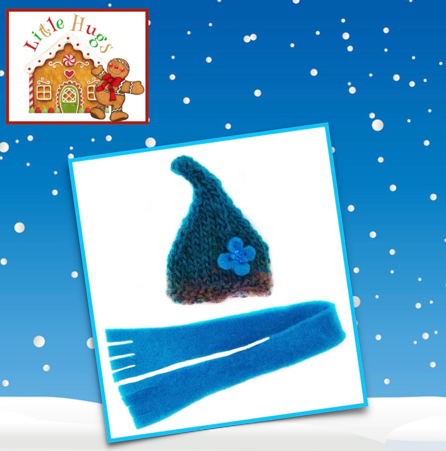 Aquamarine Shaded Pixie Hat and Scarf Set