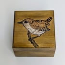 Small wooden box, wren pyrography, ring or trinket box for a bird lover