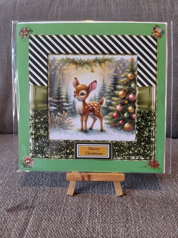 Deer In Forest Christmas card handmade 