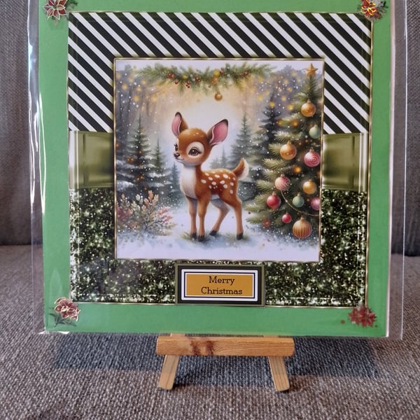 Deer In Forest Christmas card handmade 
