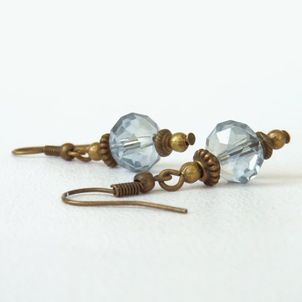 Delicate blue crystal bronze earrings, vintage inspired