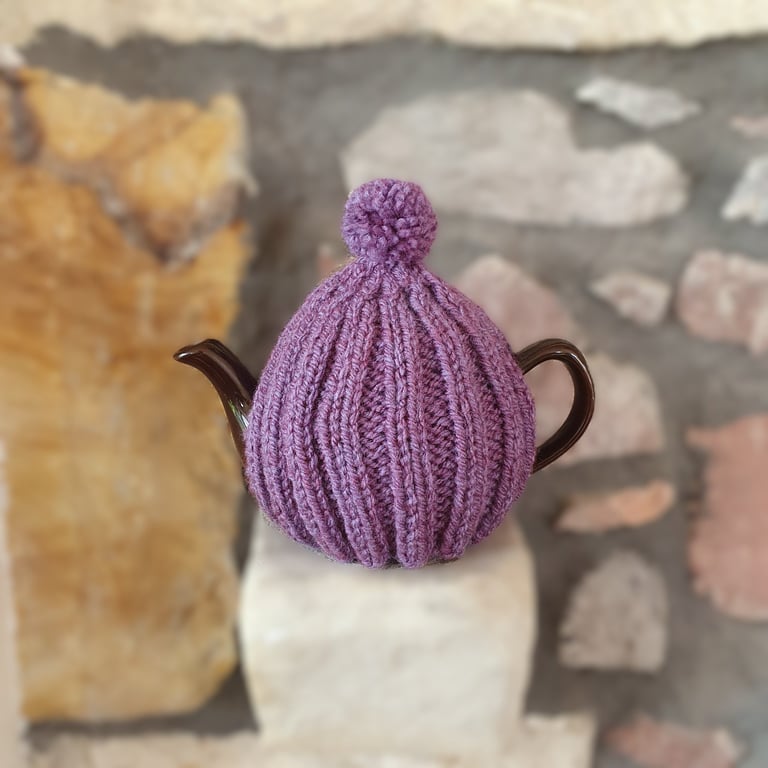 Small Tea Cosy for 2 Cup Tea Pot, Purple, Hand Knitted