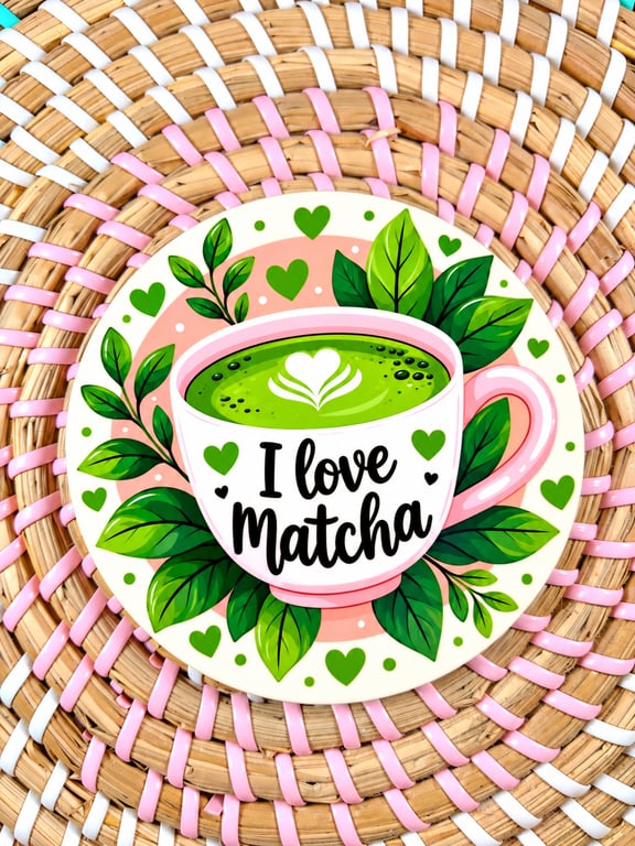 I Love Matcha Wooden Coaster – Cute Matcha Tea Design – Handmade Green Tea Gift
