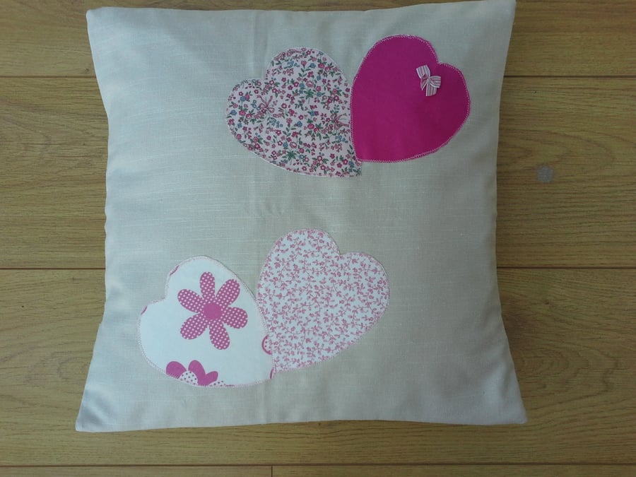 Cushion with Appliqué Hearts