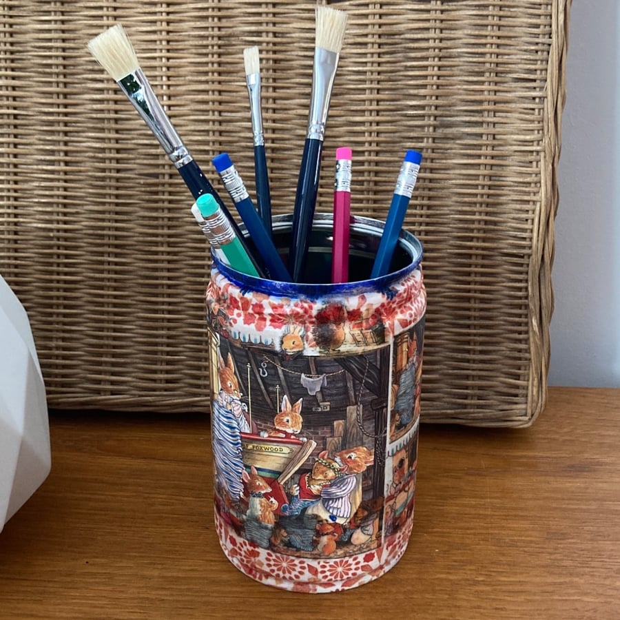 Busy Bunnies Boat Building Story on upcycled Coffee Bean Tin Can Pencil Pot