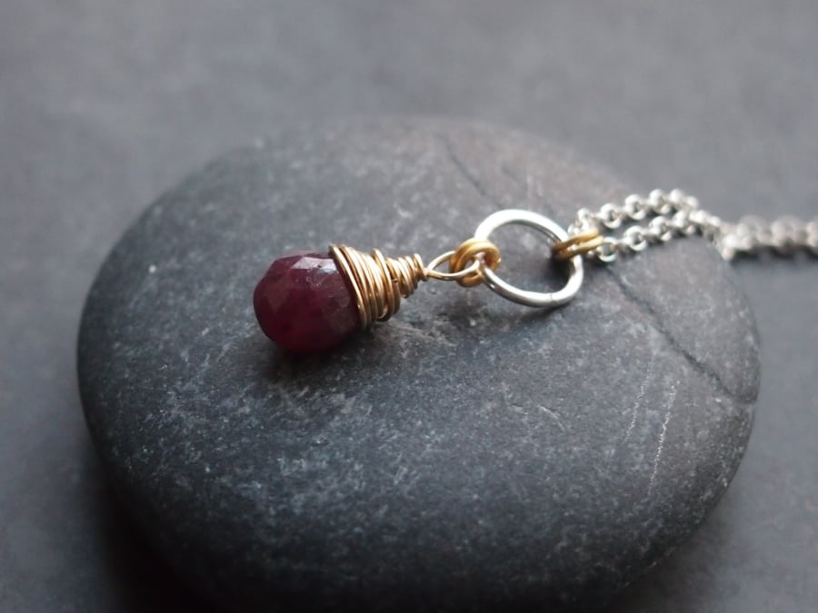 Fine Chain Silver Necklace with Ruby (July Birthstone)