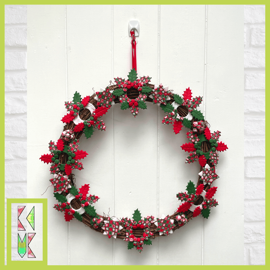 Christmas Wreath Decorated with Polymer Clay Millefiori Wreaths - 30cm