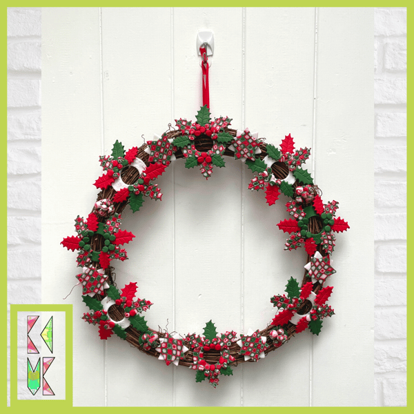 Christmas Wreath Decorated with Polymer Clay Millefiori Wreaths - 30cm