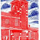 Nuneaton Railway Station Clock Tower, linocut print