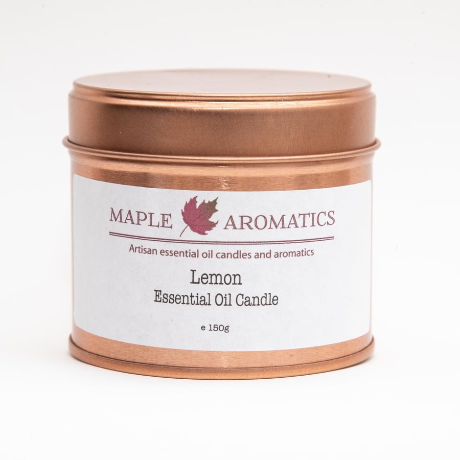 Maple Aromatics Lemon Soy Wax Rose Gold 150g Candle Tin