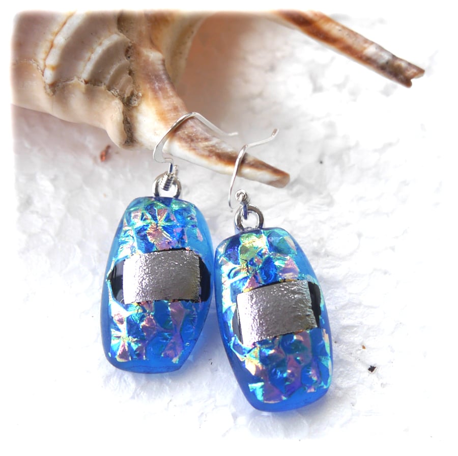 Luxury Dichroic Earrings Fused Glass L004 Sterling Silver hooks