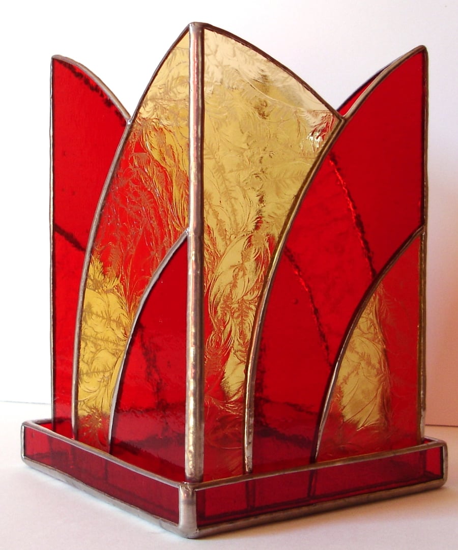 STAINED GLASS CANDLE HOLDER