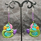 Franken-duckie Drop Earrings, Zombie Duck Polymer Earrings