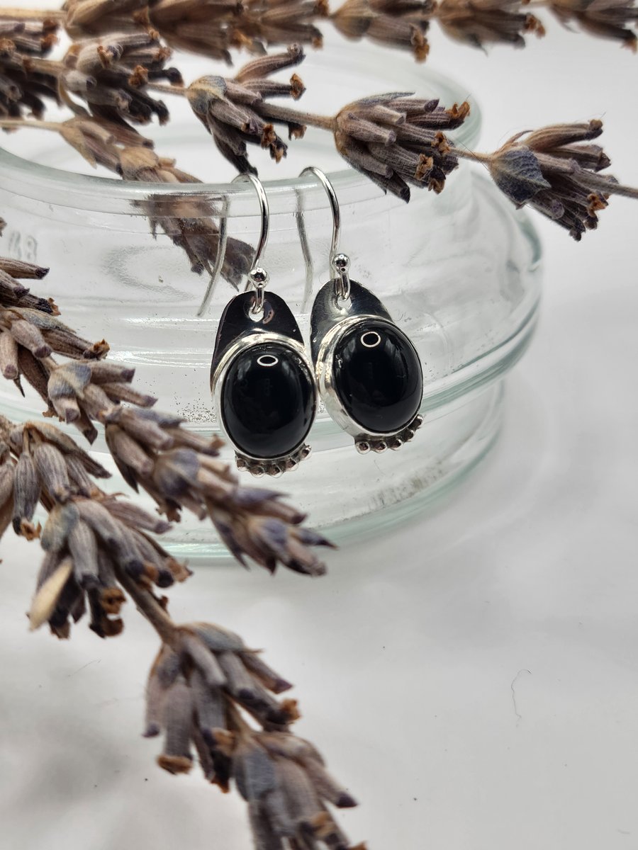 Onyx and Sterling Silver Dangle Earrings 