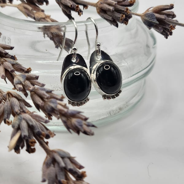 Onyx and Sterling Silver Dangle Earrings 