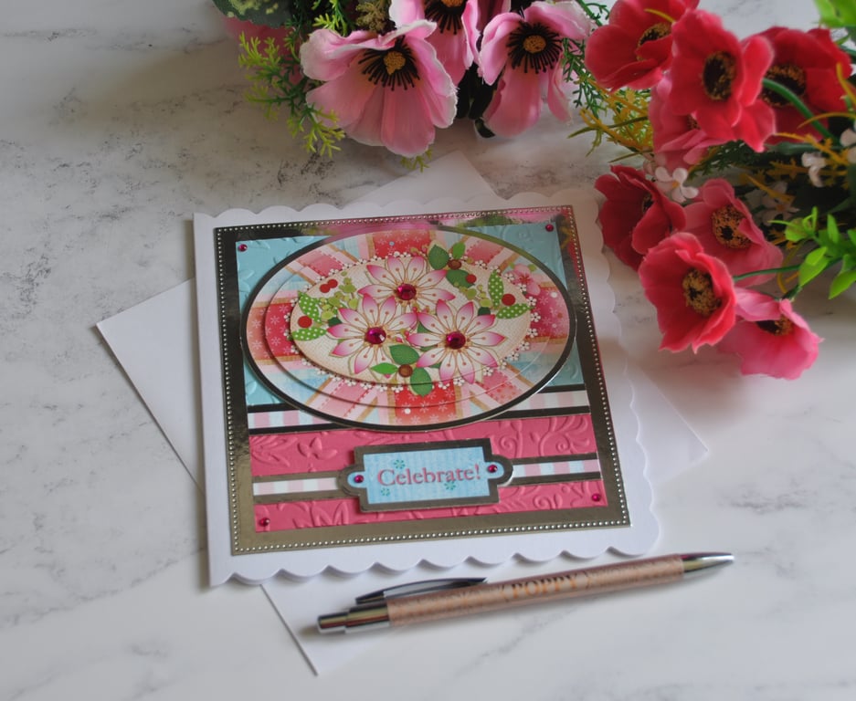 70th Jubilee 3D Luxury Handmade Celebrate Card Flowers Union Flag Floral Display