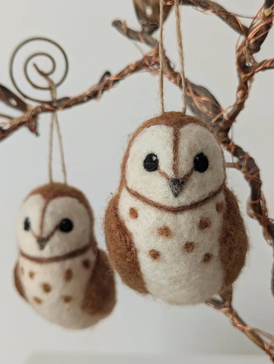 Needle Felted wool Barn Owl decoration