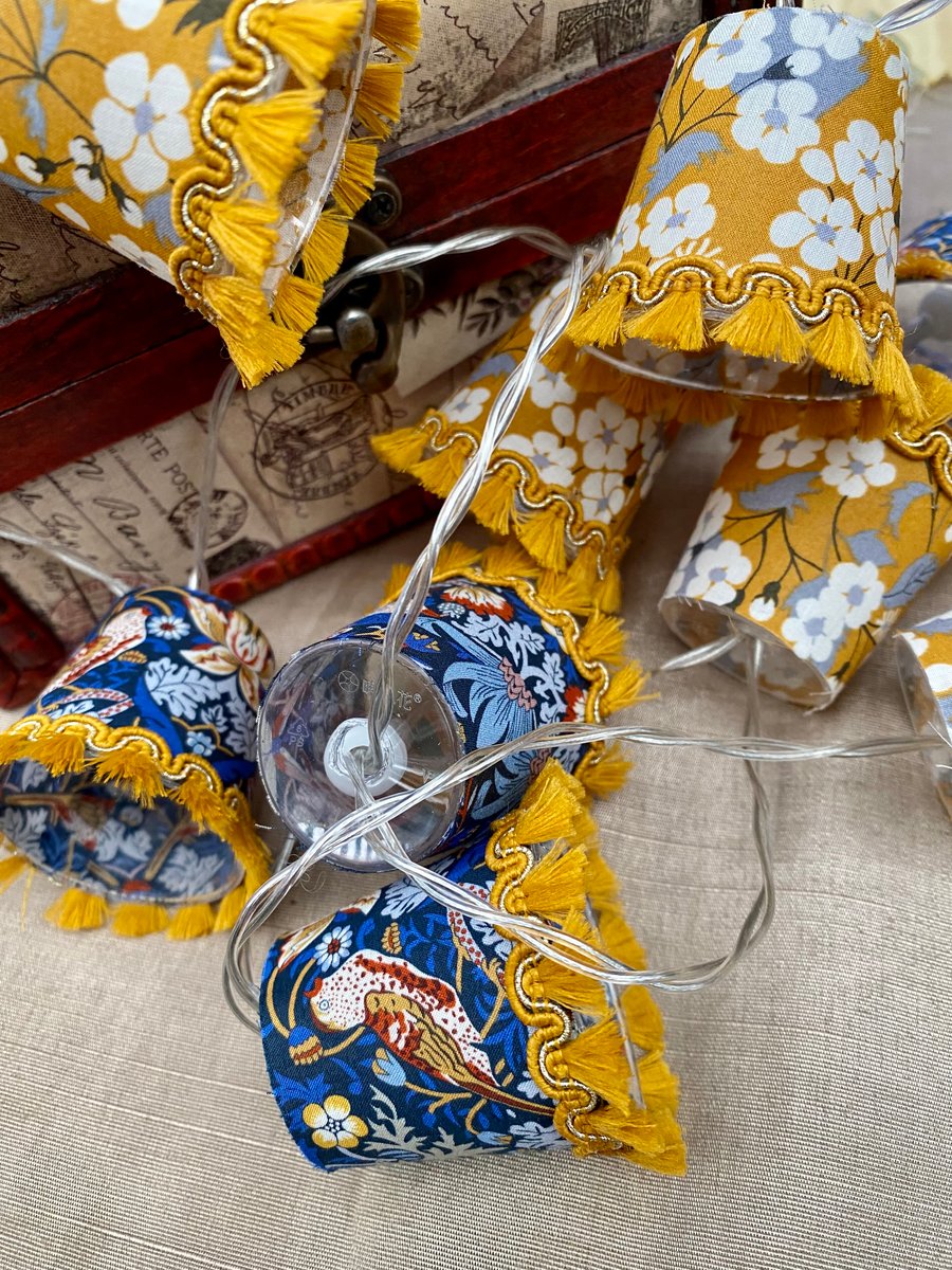 Upcycled Mini Lampshade Fairy Lights - Liberty - Strawberry Thief