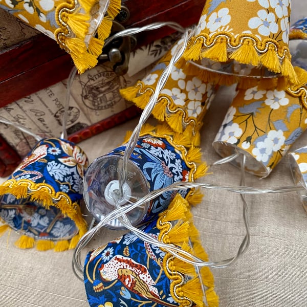 Upcycled Mini Lampshade Fairy Lights - Liberty - Strawberry Thief