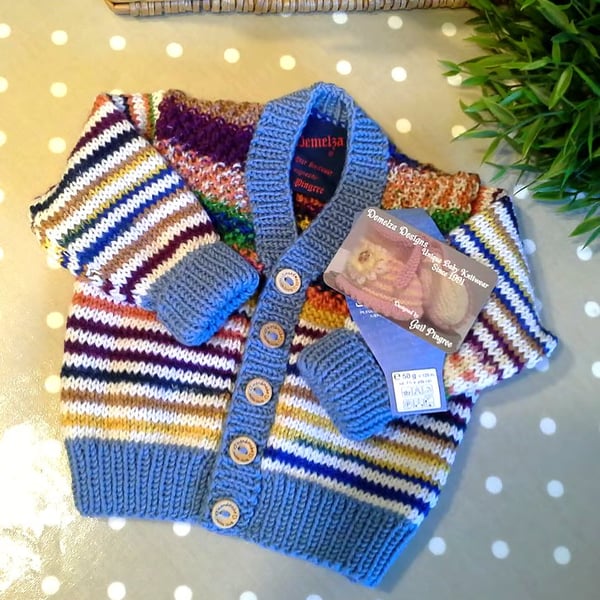 Designer Luxury Hand Knitted Pure Merino Wool Baby Cardigan  6-12 months size