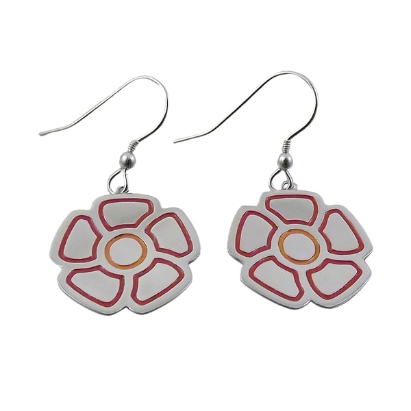 Flower drop earrings, Handmade from Sterling Silver