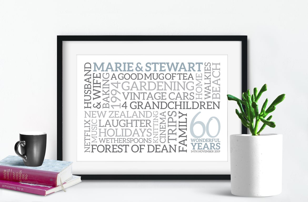 Personalised 60th Anniversary Word Art - Diamond - AN603