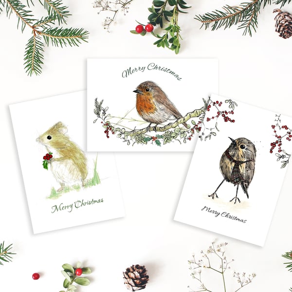 Christmas A6 woodland card selection - Robin - Wee Birdie - Christmas Mouse - 