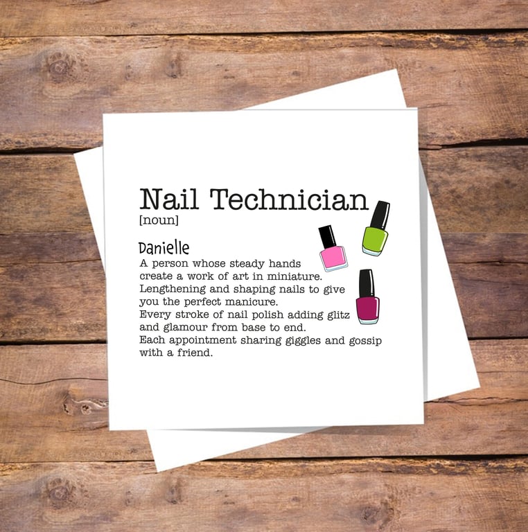 Nail Technician Definition Card - Birthday, Thank you, personalised