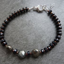 gemstone bracelet, black spinel and pyrite