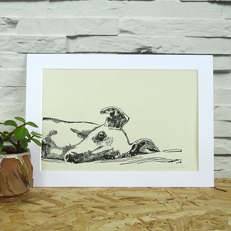 Sighthound Lino Print - Greyhound, Whippet, Galgo, Lurcher, dog mum