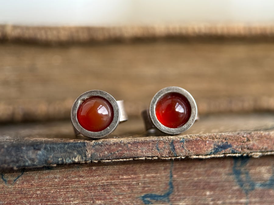 Sterling Silver Carnelian Stud Earrings 