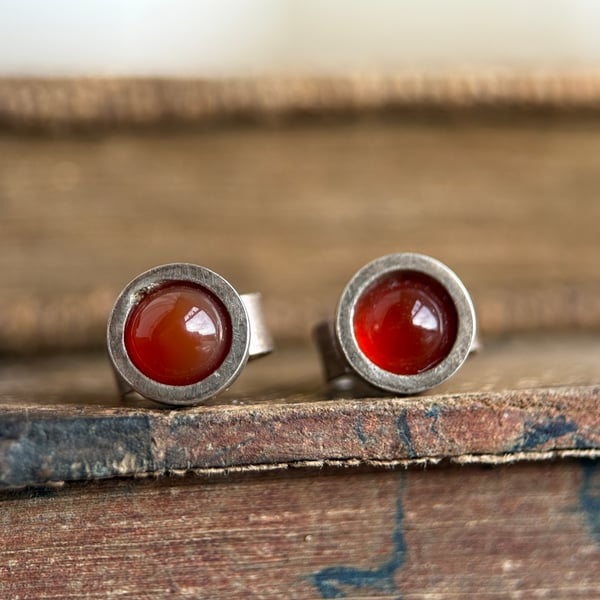 Sterling Silver Carnelian Stud Earrings 