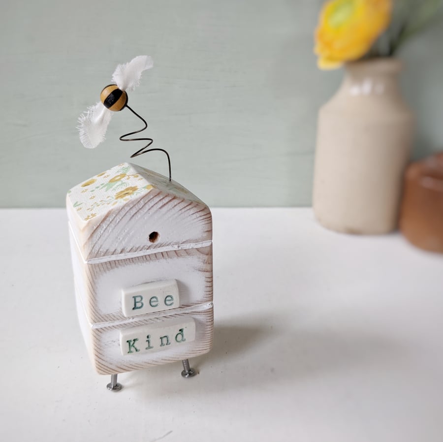 Wooden Beehive With Little Bee 'Bee Kind'