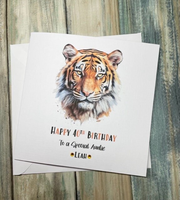Tiger Birthday Card Handmade and Personalised Tiger Gift for all Relations