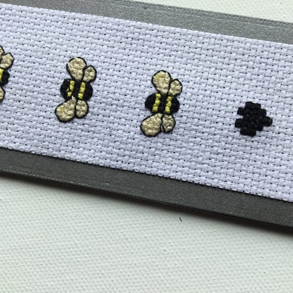 book mark. Cross stitched book mark. Bumble bee bookmark. Hand stitched. CC580